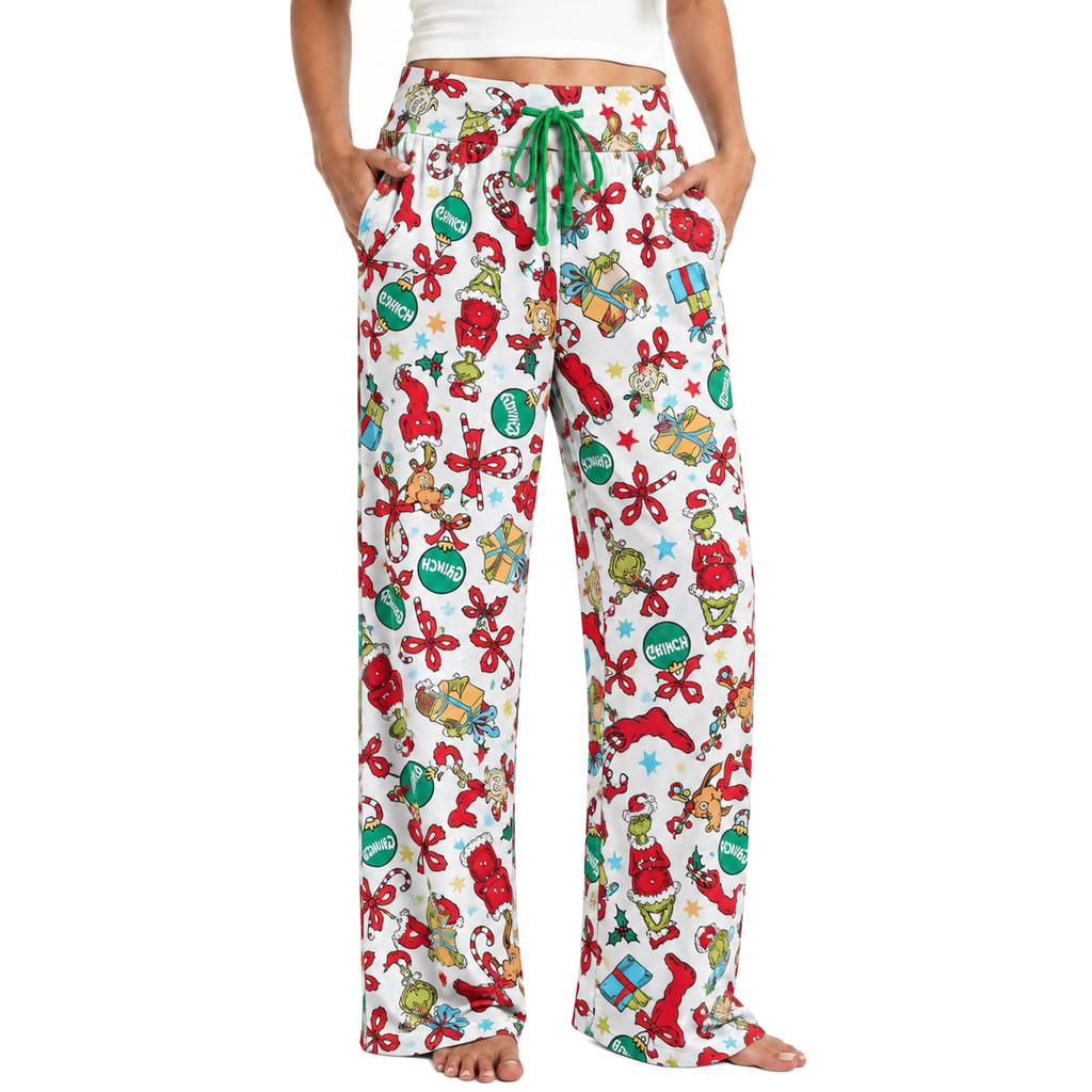 Women's Christmas Pajama Bottoms Funny High Waist Sleep Pants for Holiday