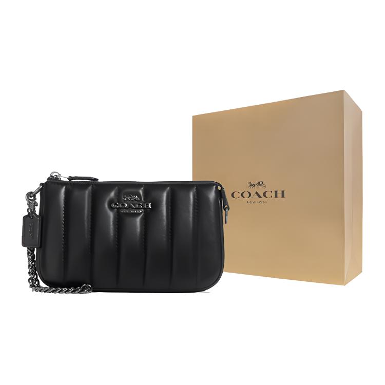 Coach Nolita Napa Leather Smooth Leather Quilted Zipper Clutch Bag Women Clutch Black C8302-QBBK