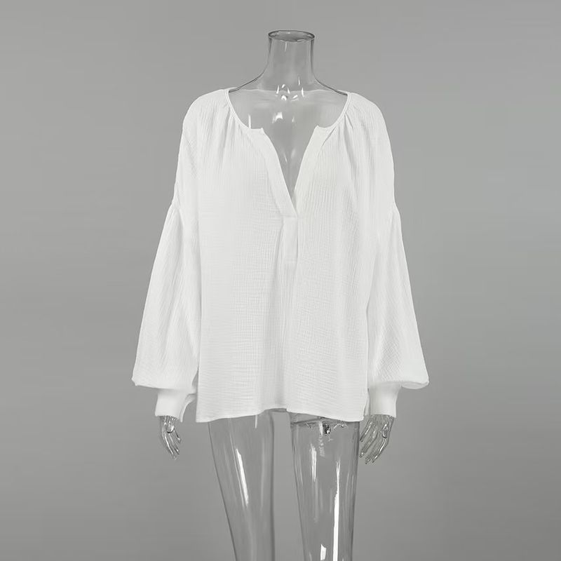 

Fashion Autumn Lantern Sleeve Loose Casual Shirt Lantern Sleeve Loose Casual Shirt White S