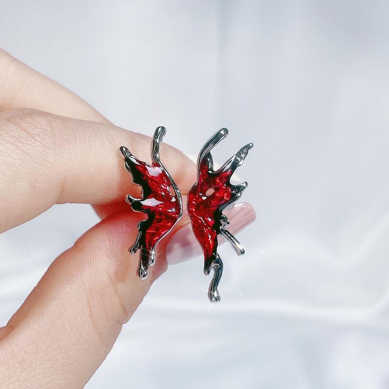 Temperament Niche Exquisite Design Sense Personality Ring Sweet Cool Red Enamel Drip Glaze Butterfly Opening Ring Female