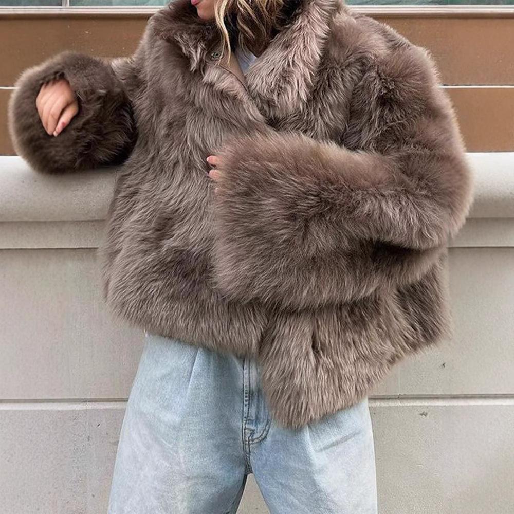 X loose imitation fur jacket, European and American lapel fashion casual warm jacket medium and long women