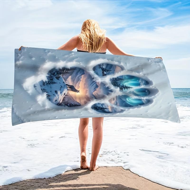 Ins Stil Mikrofaser Strandtuch 1 Stück Wasserdicht Sandfest 2D Flach Bedruckt Wolf Ästhetik Winterlandschaft Picknickmatte Sommer Schwimmen