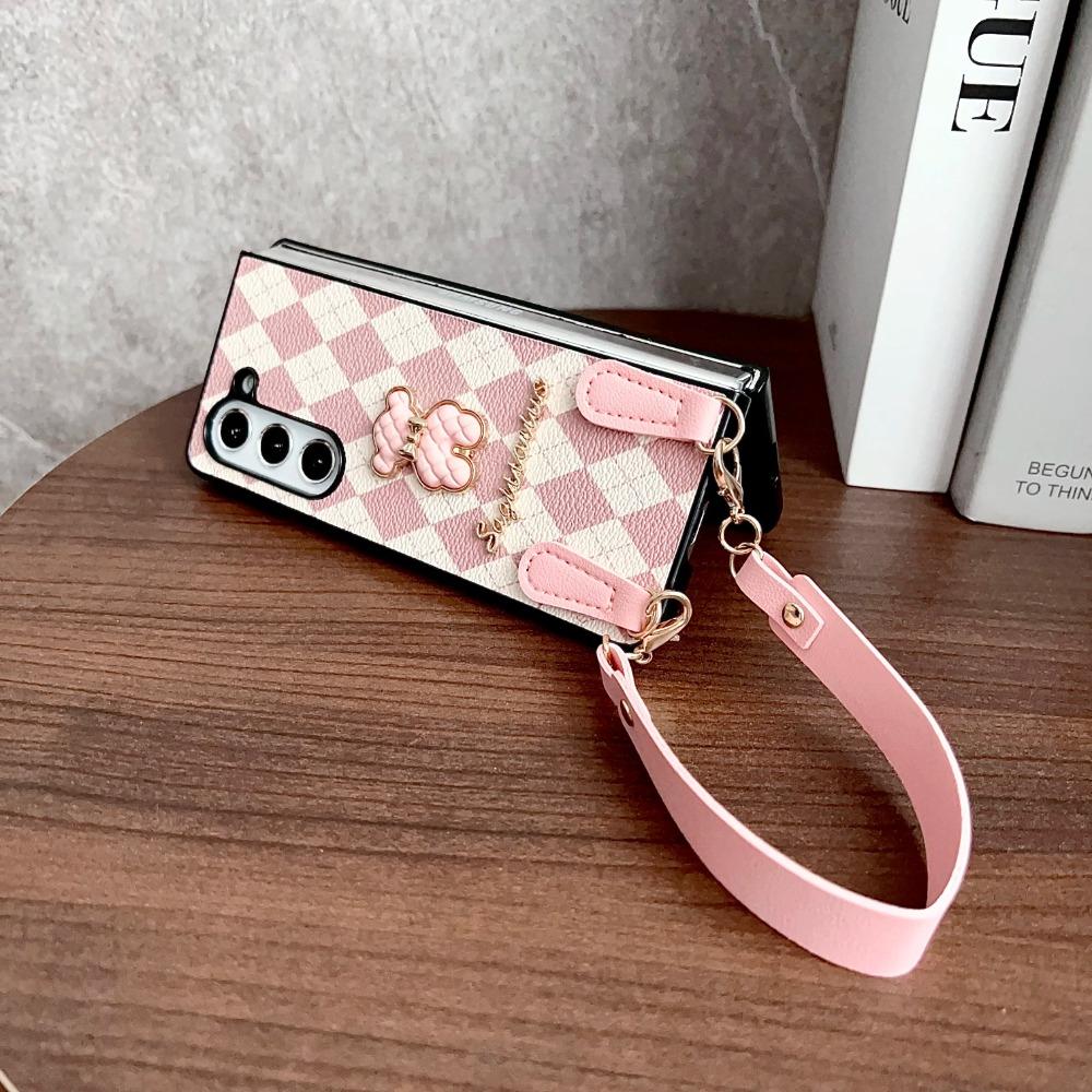 Luxus Mode Business Sle Metall Bär Armband Leder Handyhülle für Samsung Galaxy Z Fold 7 6 5 4 3 Schutz Hülle Rückseite