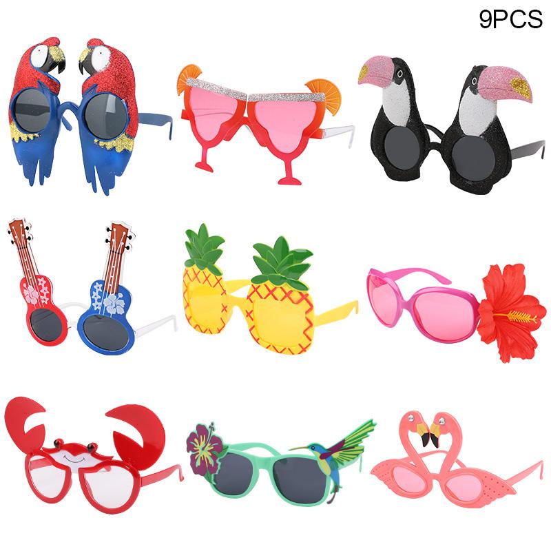 2-9Pcs Hawaiian Glasses Kit Luau Summer Birthday Decoration Tropical Party Favors Funny Sunglasses Props Beach Wedding Supplies
