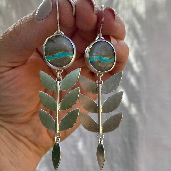 Bohemian plant leaf fringed earrings creative hot-selling round enamel leaf personalized earrings jewelry серебряный