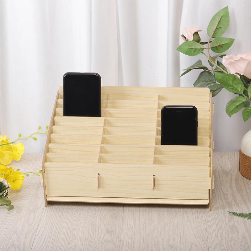 Mobile Phone Accessory Organizer: Classroom & Office Multi-Grid Storage Box with Tempered Film.