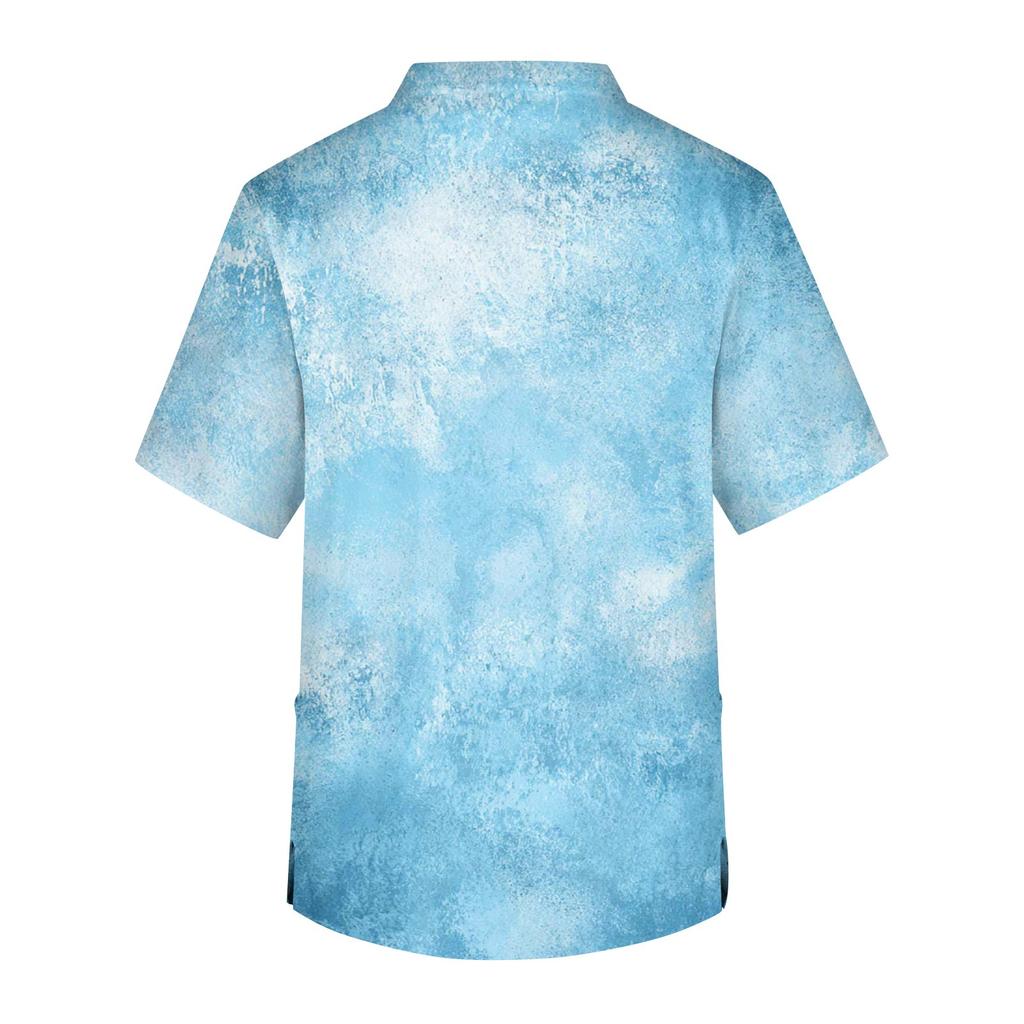 Men's Printing Short Sleeve V-neck Working Blouse Chest Pocket Carer Top