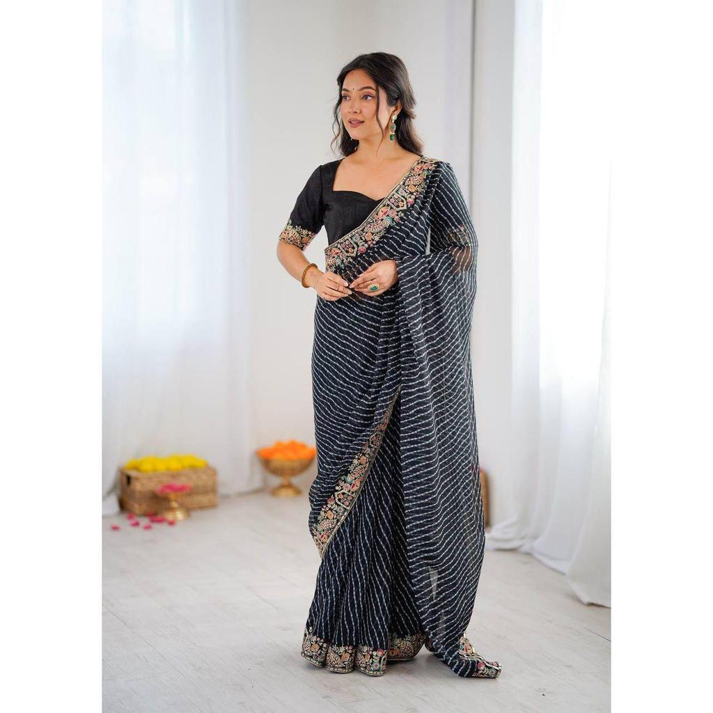 New Launch – Designer Faux Georgette Saree with Bandhani Print & Sequins Embroidery