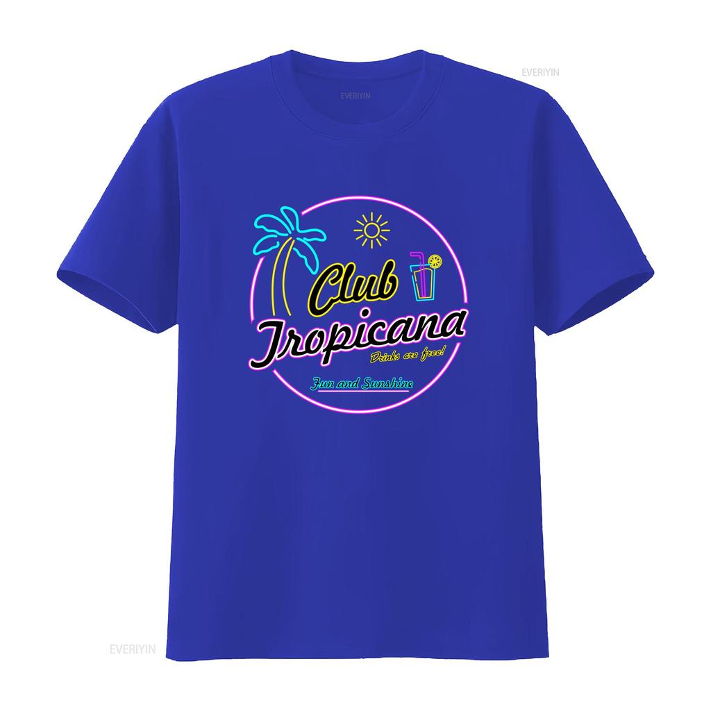 Club Tropicana Neon Design T Shirt Tropical Vibes with Palm Tree Sun Free Drinks Fun and Sunshine  vintage Washed