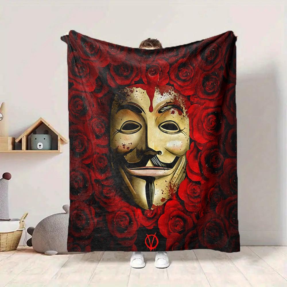 1pc V for Vendetta Flannel Throw Blanket - HD Printed Lightweight Soft Warm All-Season Blanket for Sofa, Bed, Travel, Camping 091
