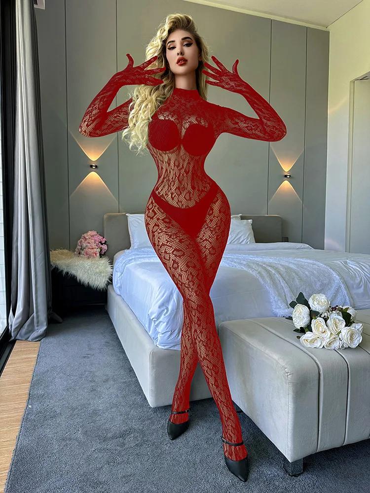Sexy Lingerie Leopard Mesh Bodystockings Fishnet Jumpsuit Hollow See Through Tight Erotic Pajamas Elastic Night Club Underwear