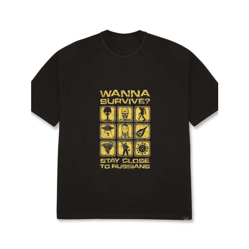 

Мужская черная футболка Хочешь выжить Держись рядом с русскими Графический принт Повседневная одежда XXXXL чёрный