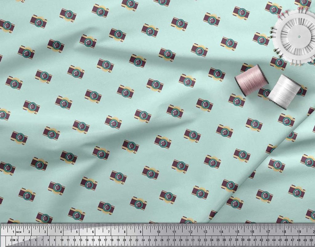Soimoi Japan Crepe Satin Fabric Camera Shirting Fabric Prints By Metre 42 Inch