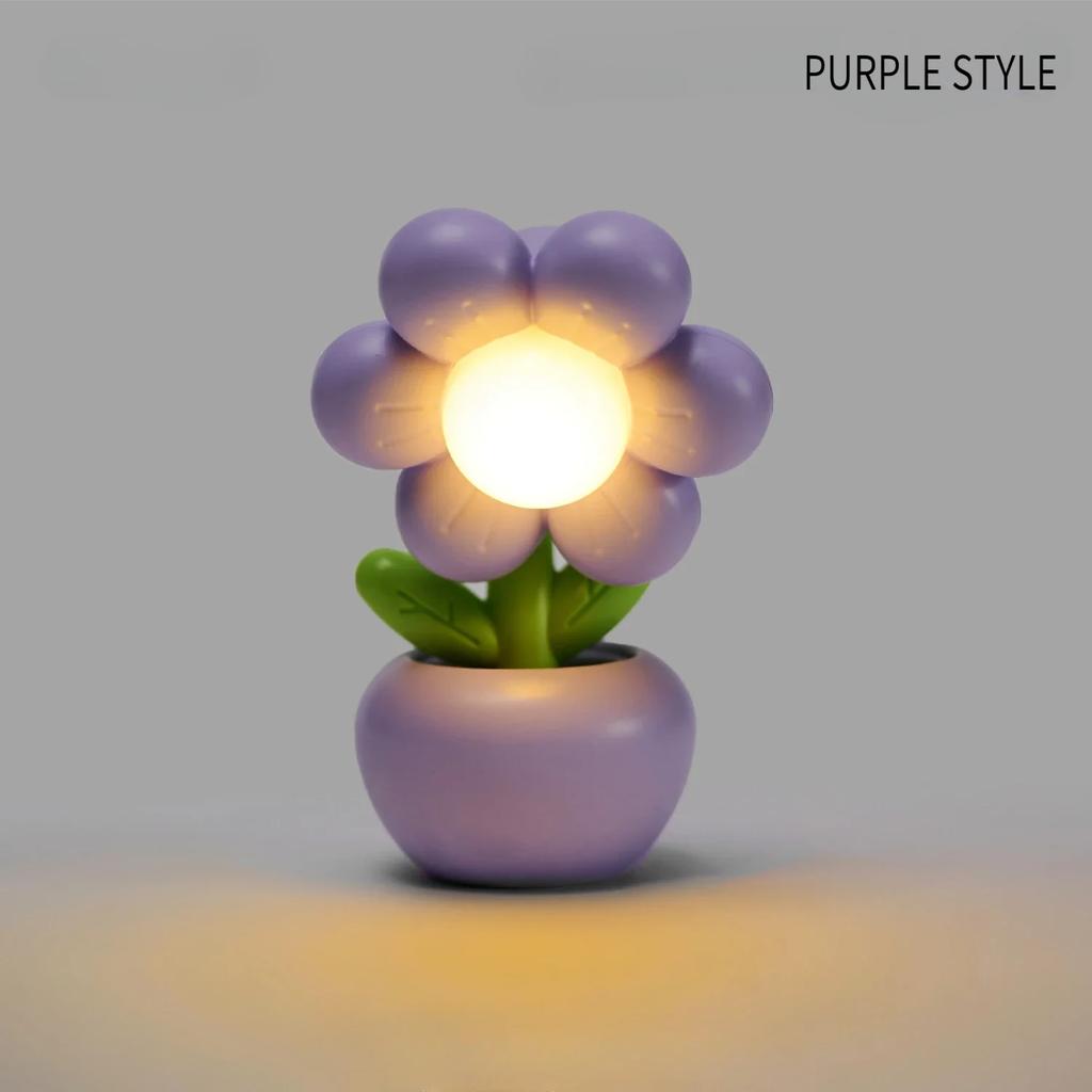 Mini LED Flower Night Light Cute Small Table Lamp Desktop Ornament Bedside Bedroom Ambient Lights Children Toy Kids Holiday Gift