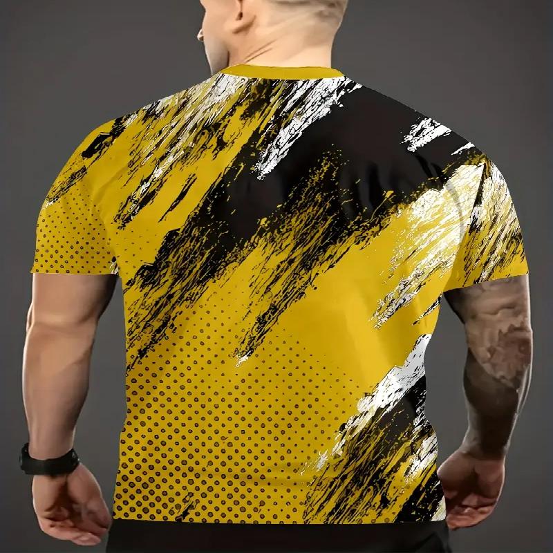 Męski modny T-shirt z krótkim rękawem z kontrastującymi kolorami, o swobodnym stylu ulicznym, z włókna poliestrowego, wygodny, odpowiedni na lato