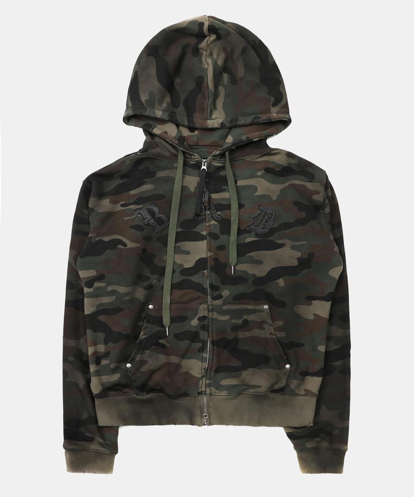 Badblood Cosmo Patch Zip-Up Hoodie - Green Camo