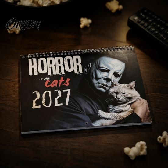 Gothic Home Decor 2027 Horror Movie And Cats Wall Calendar, Halloween Large Scary Creepy Annual Ritual Gift Characters 12 Monthly Spooky Cat