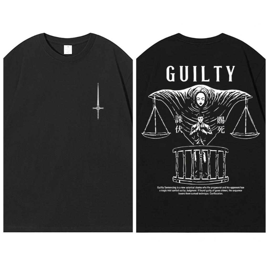 Guilty Letter Justice Scale Back Printed Tshirt Unisex Dark Gothic Graphic Tee Streetwear Cotton Oversized Unisex Short Sleeve