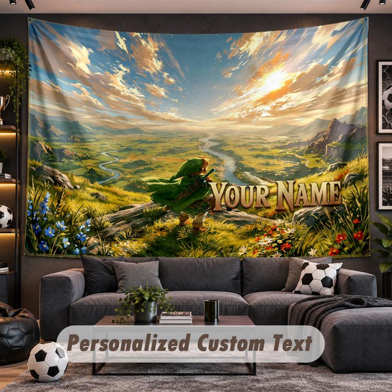 Wall Hanging Tapestry Custom NameZelda Pattern Personalized Printed Fabric Wall Decor