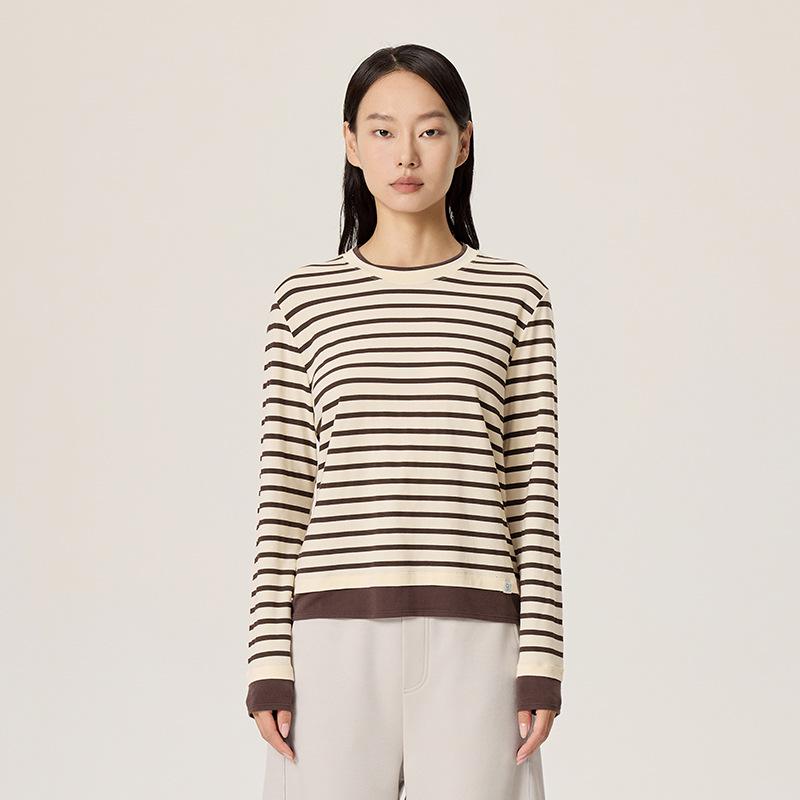 

Merino Wool Tencel Striped Two-Piece Casual Long Sleeve T-Shirt Extra Large