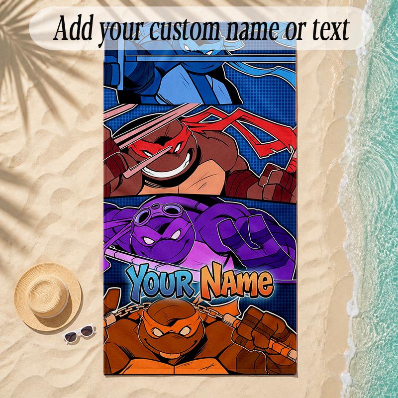 Beach TowelTeenage Mutant Ninja Turtles Custom Name Text Personalized Soft Towel for Beach Pool Indoor Home Decor Gift