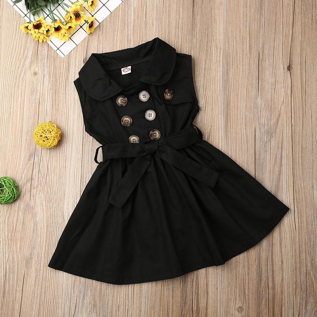 Toddler Girls Baby Girls Doll Collar Sleeveless Double Breasted Button