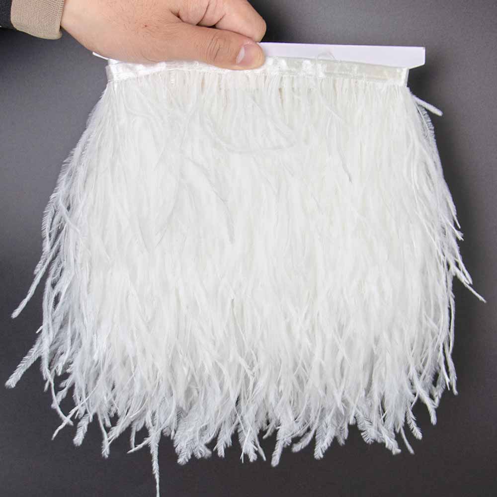 1Meter Red Ostrich Feathers Trim on Tape Ribbon Fringe 8-10cm Fabric Skirt Sewing Trimmings Feather Dress Clothes Decoration