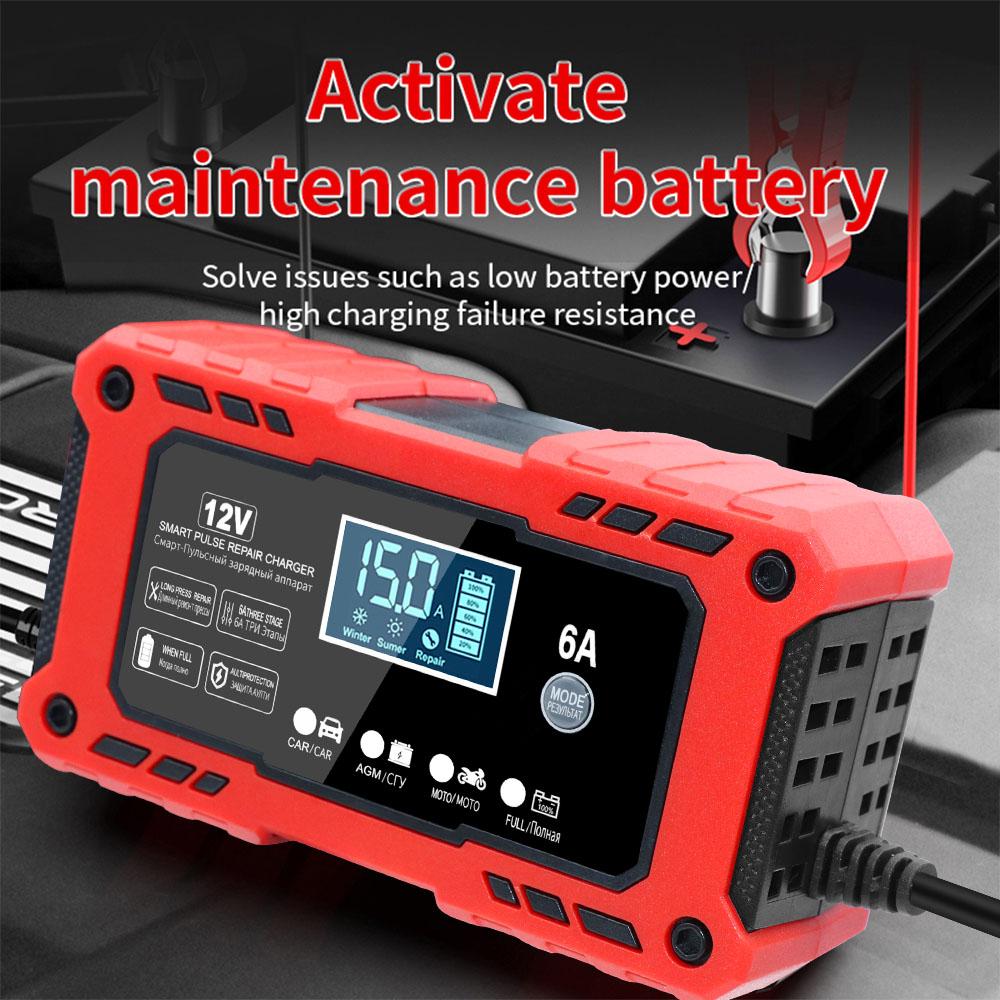 Portable Battery Maintenance SUV 12V 6A Car Motorcycle Battery Charging Intelligent Pulse Repair Lead-Acid Smart Battery Charger