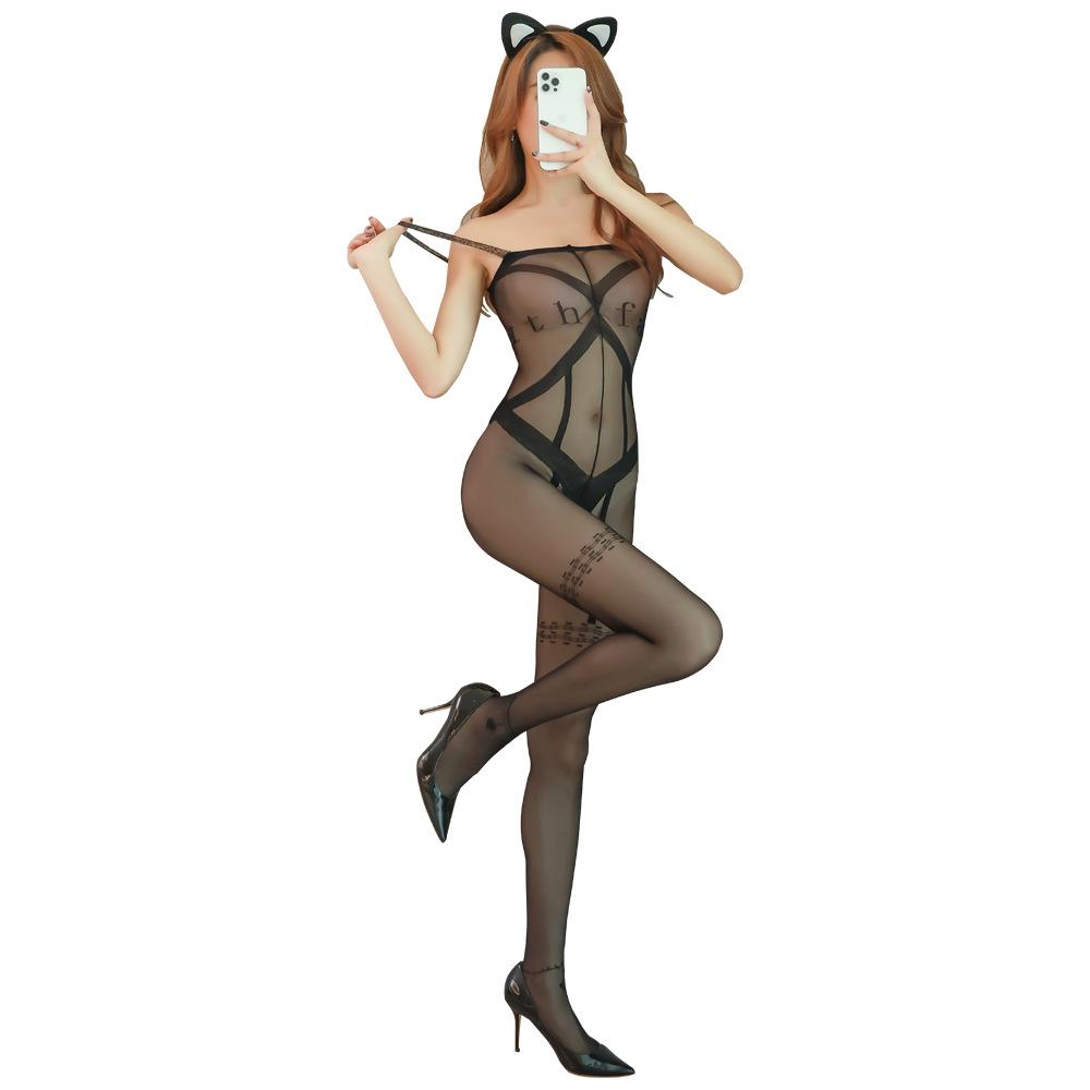 Elasticity Sheer Bodysuit Women Fishing Net Stockings Suit Perspective Female Jumpsuit Crotchless Exotic Sexy Lingerie
