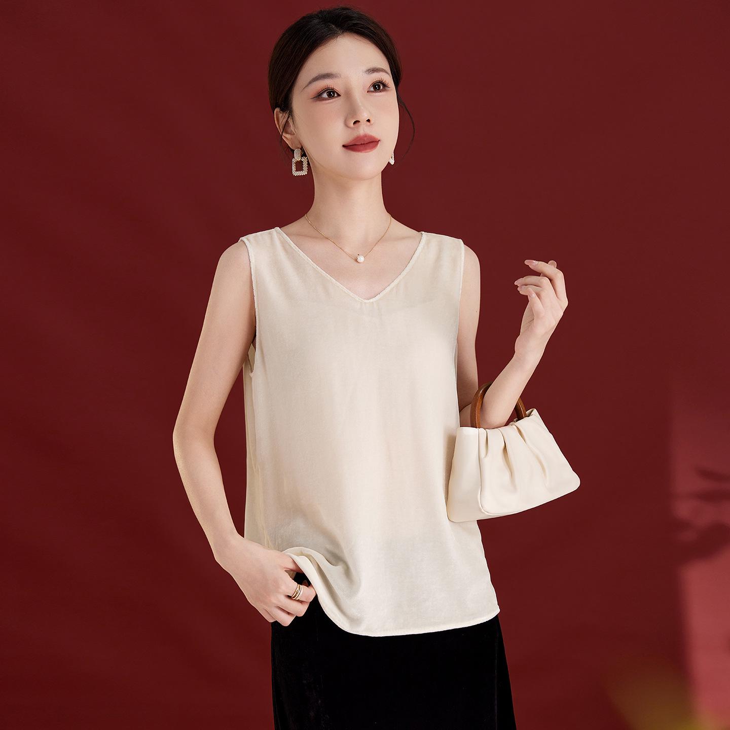 

Women s Off-Shoulder Black Velvet Camisole - 100% Mulberry Silk, Sleeveless, Comfortable, Breathable, Solid Color, Versatile Innerwear Large