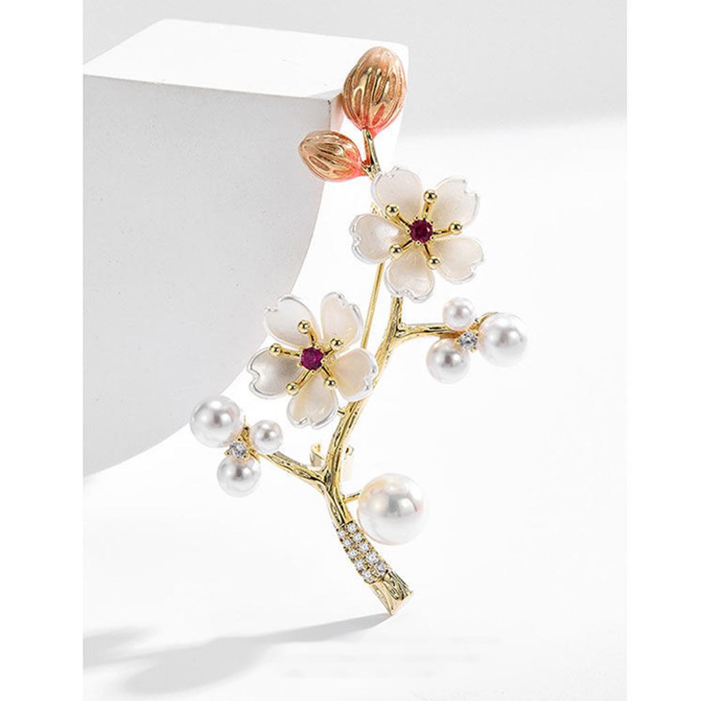 Elegant Vintage Plum Blossom Shell Brooch Pin with Pearls Chinese Inspired Jewelry Accessory Decoration For Scarves
