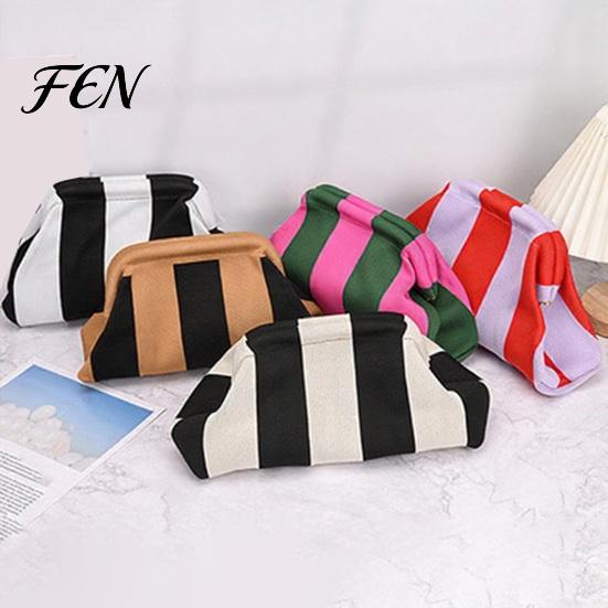 Toiletry Storage Bag Women Woven Striped Clutch Purse, Large Capacity Kiss Lock Organizer Pouch Cosmetic Pouch, Summer Beach Vacation Evening Dumpling