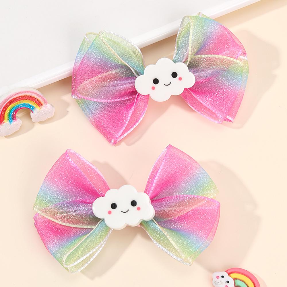 

2Pcs Rainbow Bow Hair Clips Sweet Glitter Gradient Chiffon Butterfly Hairpin Princess Children Barrettes Girls Hair Accessories