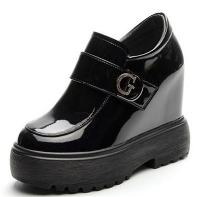 Damen Echtleder Schuhe High Platform Stiefeletten 11CM Keilabsatz Weibliche Freizeitschuhe Herbst Dicke Sohle Slipper