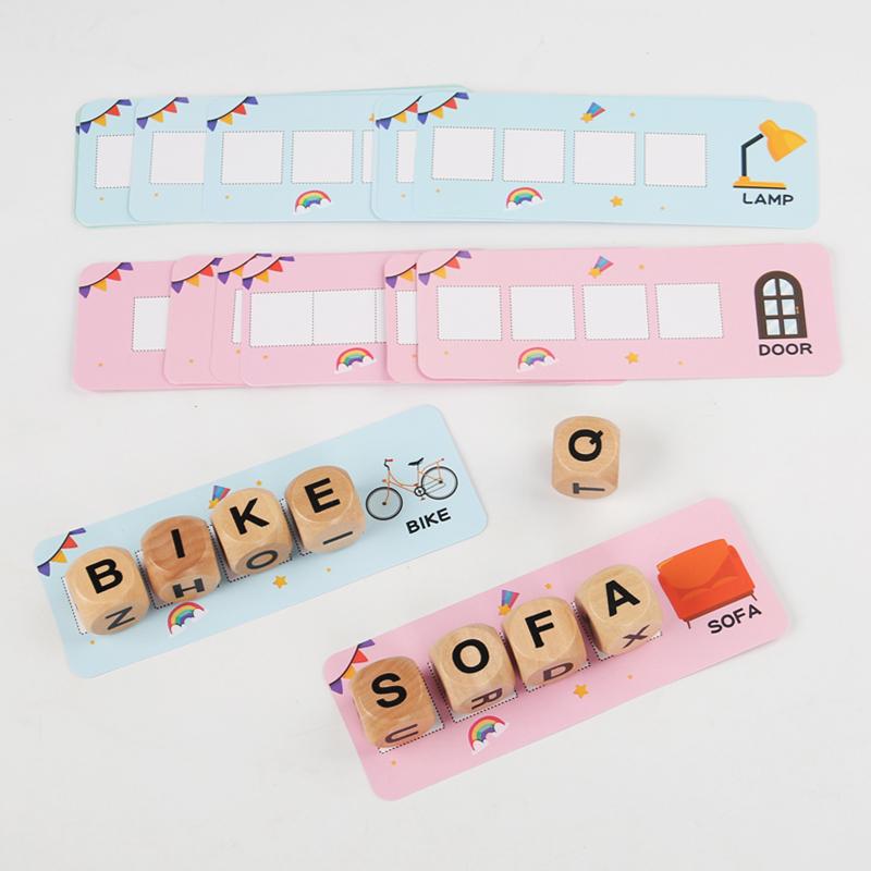 Fun digital English early childhood education toy, wooden dice learning games, math addition and subtraction, English vocabulary