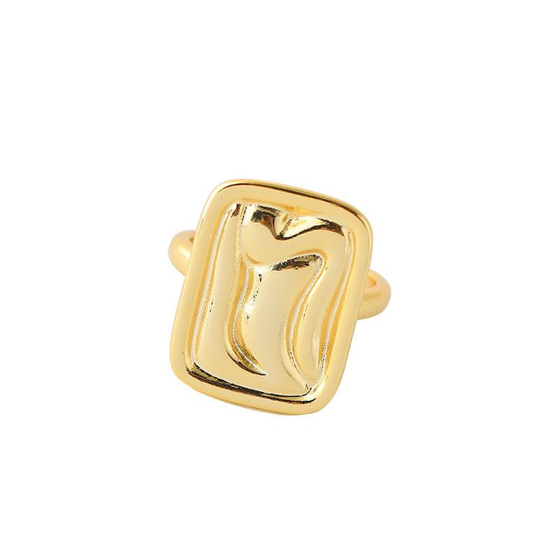 Korean Trendy 925 Silver Ring With Glossy Geometric Rectangle For Womens Style Elegant
