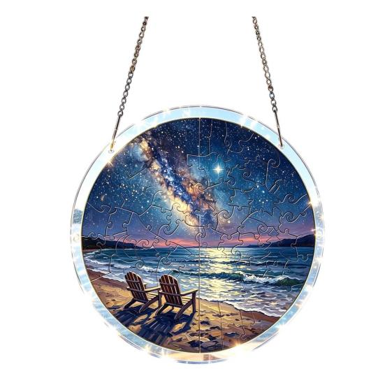 Stained Glass Suncatcher, Acrylic Puzzle Hanging Decoration, 7.48 Inch Round DIY Kit for Adults, Relaxing Craft Gift for Women Moms Puzzle Lovers