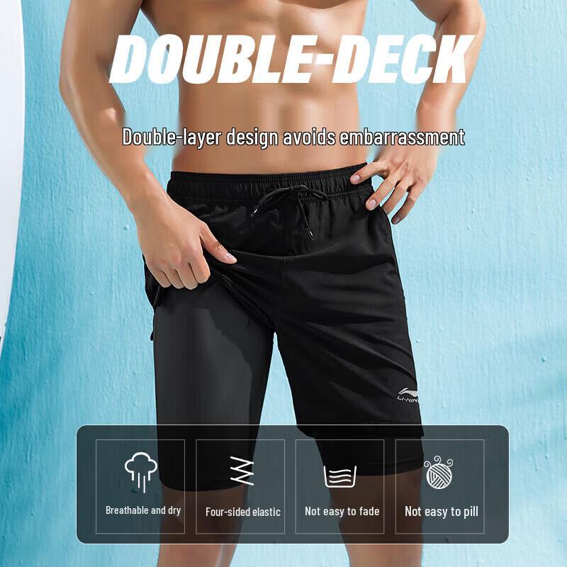 Li-Ning Men's Double-Layer Five-Point Swim Trunks