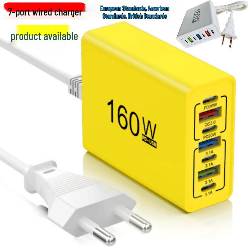 7-Port Multi-USB Fast Charging Smart Desktop Hub with Cable & Type-C Power Strip
