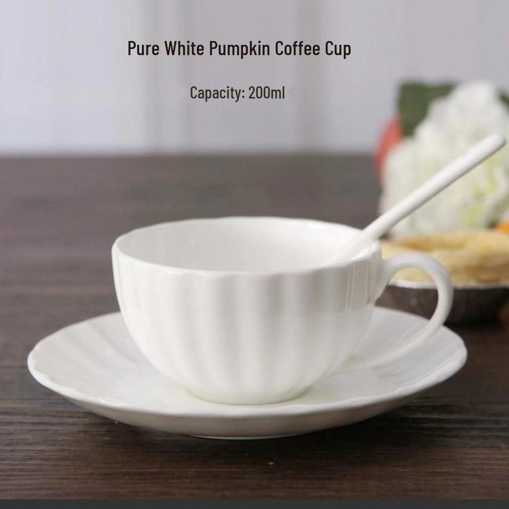 Nordic Style Bone China Coffee Set - Gold Trimmed Butterfly Design Cups (White).