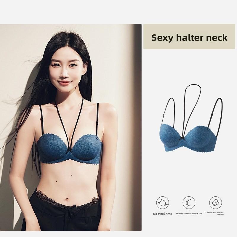 Female Spring and Summer Sexy Thin Shoulder Belt Hang Neck Gather To Prevent Drooping To Receive Pair of Milk Underwear
