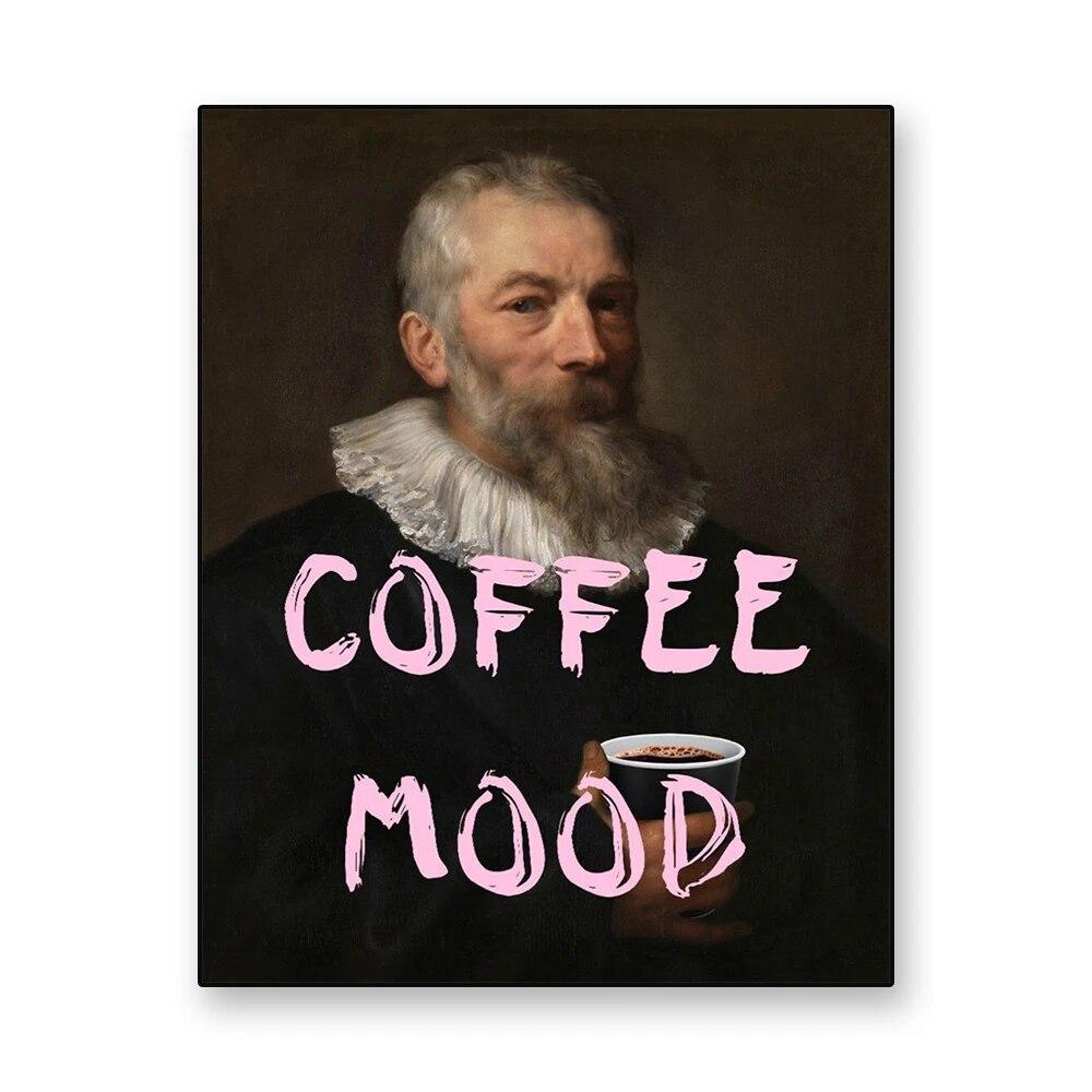 

Современный художественный постер «Кофейное настроение», забавные альтернативные художественные принты, портрет мужчины с чашкой кофе, холст, картина, розовая цитата, декор в стиле барокко 21cm×30cm NoFrame