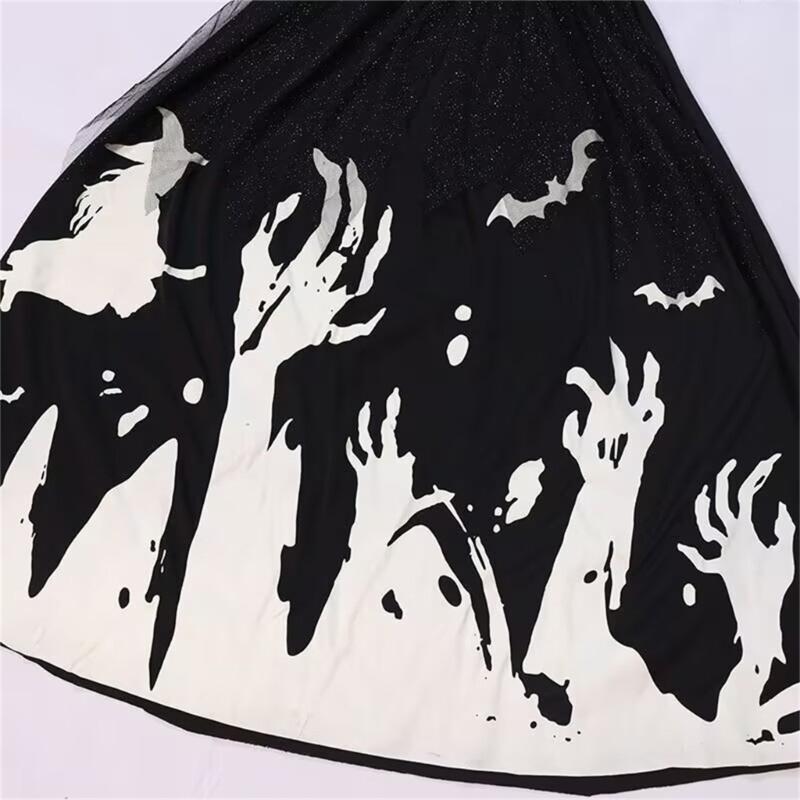 Glow in The Dark Skeleton Ghostly Witch Costume Witch Hat,Ghosty Skeleton Dress Cosplay Halloween Costume Kids Girls