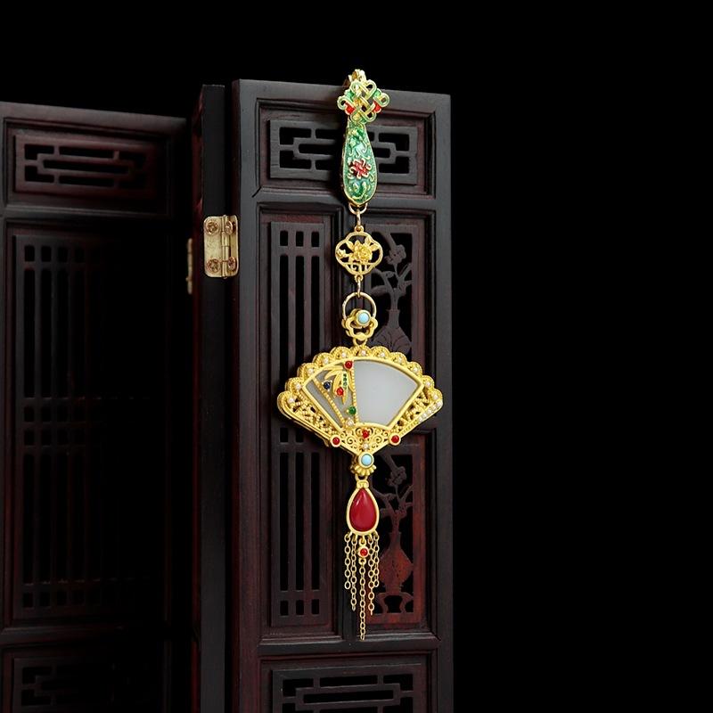 Original design antique cheongsam press placket pendant fan fringe pendant retro hanfu Chinese style high-end accessories women
