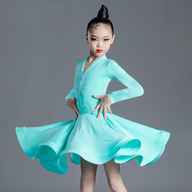 Children's Latin Dance  Girls' Dance Practice Dress Latin Dance Dress Long Sleeve Competition Split Dress Women's Perfo