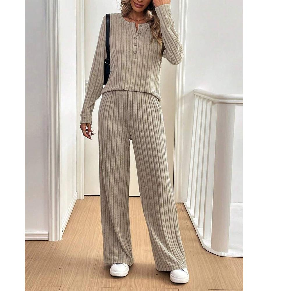 

Женский комплект для отдыха, симпатичный пижамный комплект с длинным рукавом, повседневный комплект из 2 предметов, осенняя пижама с карманами 2XL хаки