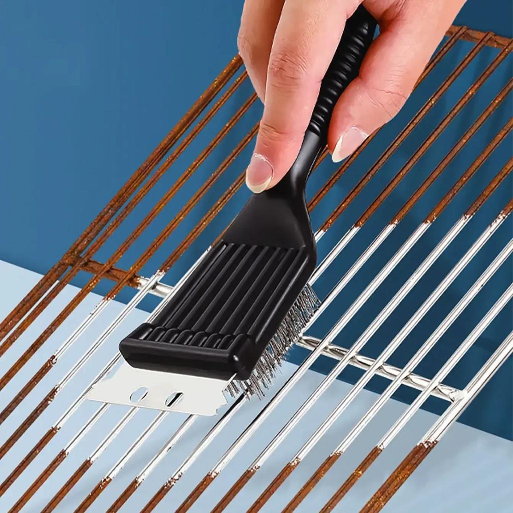 New Stainless Steel Wire Baking Brush Barbecue Stove Cleaning Brush Grill Rack Cleaning Brush Blade Two In One BBQ Accessories