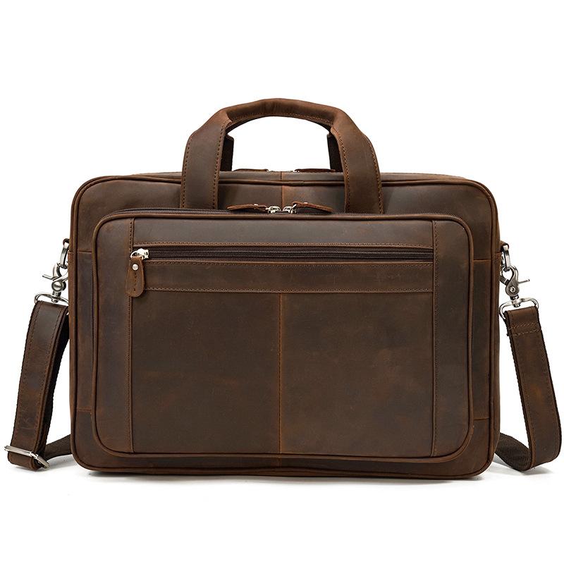 Vintage Leather Mens Briefcase With Pockets Cowhide Bag On Business Suitcase Crazy Horse Leather Laptop Bags 2019 Design