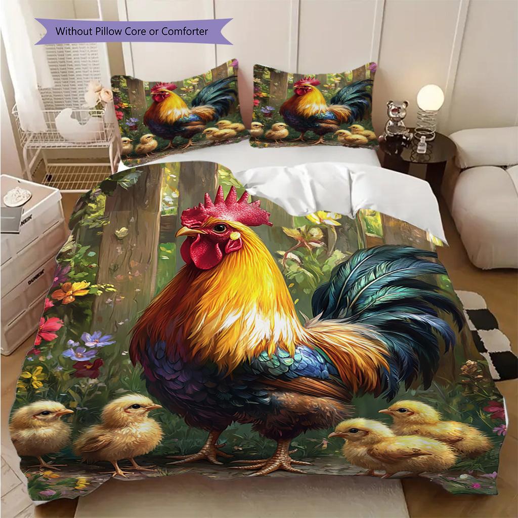 Rooster Pattern Bedding Quilt Set Quilt Cover Pillowcase Home Decoration Birthday Gift (1 * duvet cover + 2 * pillowcase, without core)