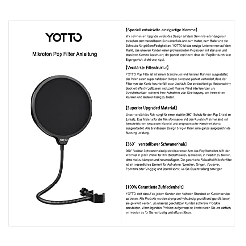 YOTTO Pop Guard Microphone Pop Blocker, 15.5cm Diameter, Double-Layered, Noise-Blocking Net